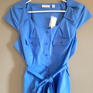NWT New York & Co Cap Sleeve Blouse w/Belt Blue Size M